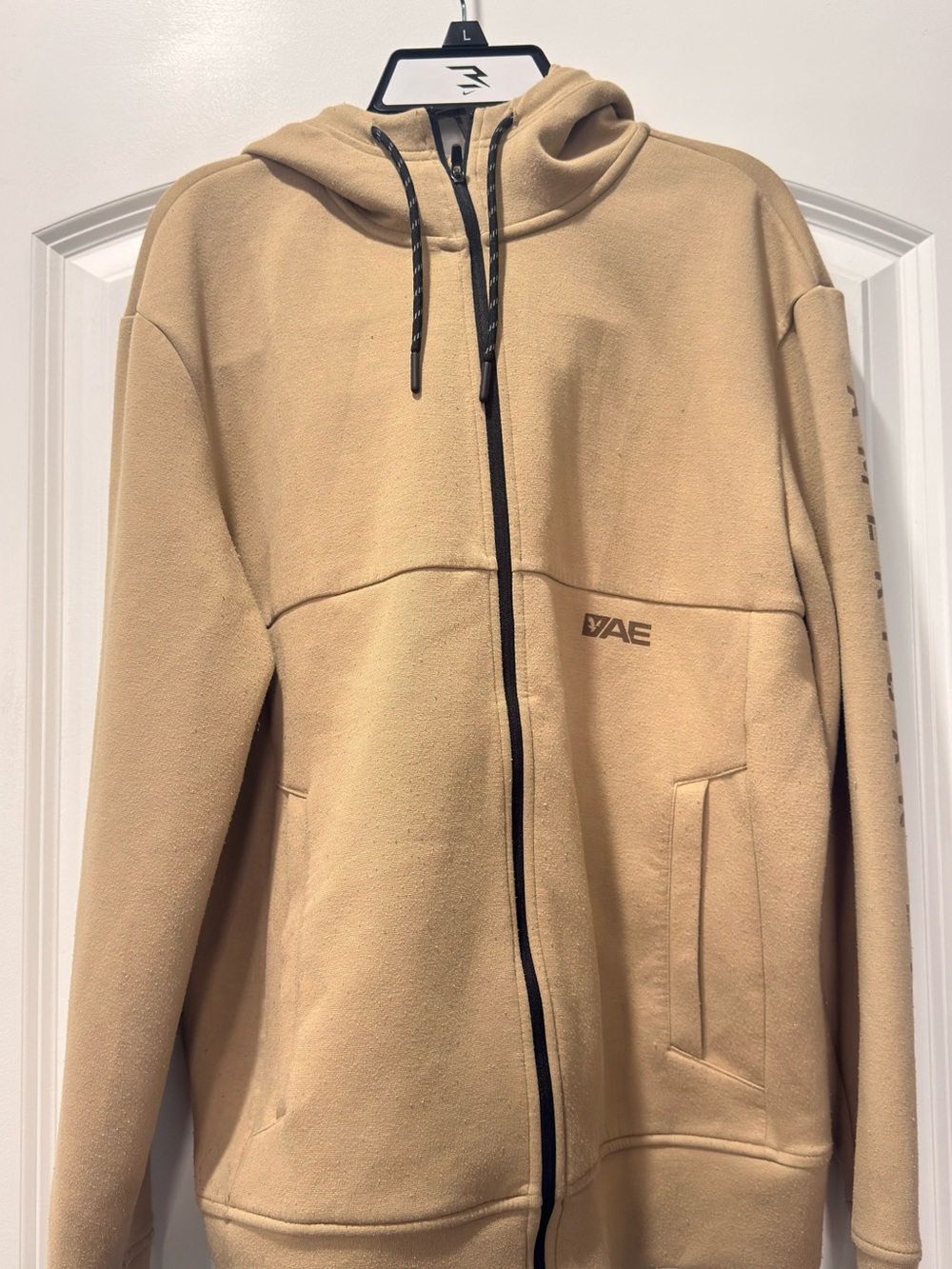 American Eagle Outfitters Men's Tan Full-Zip Hooded Jacket